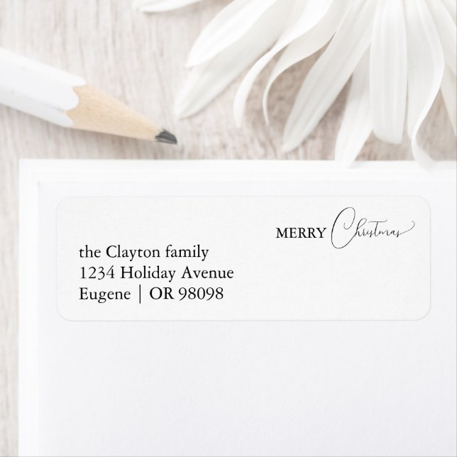 White Simple Modern Merry Christmas Return Address (Insitu)