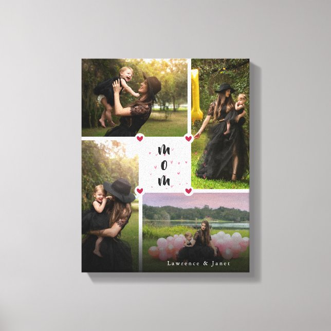White Simple Personalised Love You Collage Photo Canvas Print (Front)