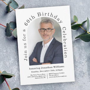 White Simple Photo Arch 60th Birthday Party Invitation