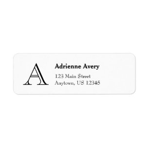 White Simple Plain Monogram Return Address Labels