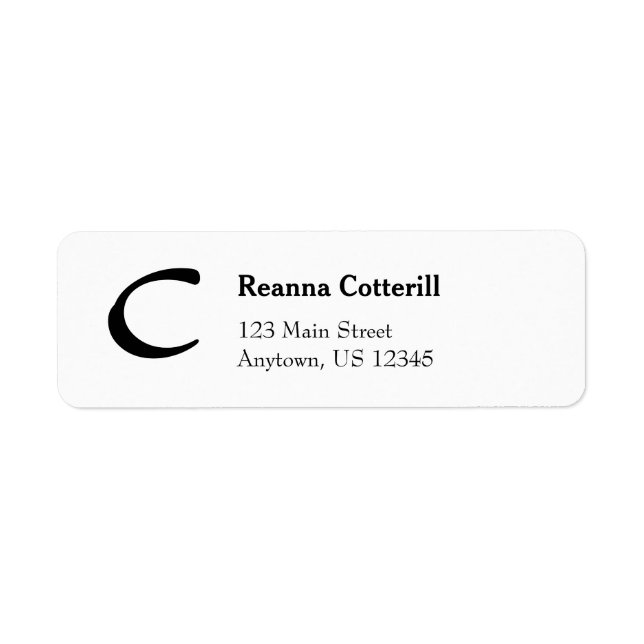 White Simple Plain Monogram Return Address Labels (Front)