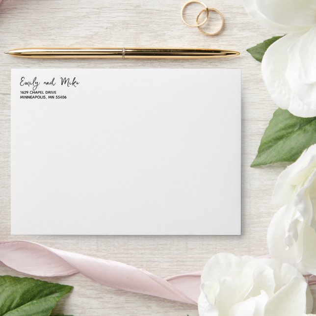White Simple Script Typography Return Address Envelope (Wedding)