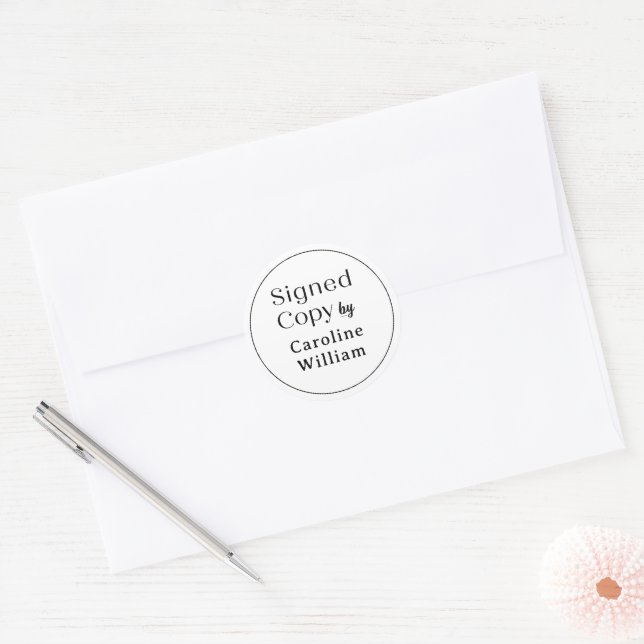 White | Simple Signed Copy By Author Novelist Name Classic Round Sticker (Envelope)