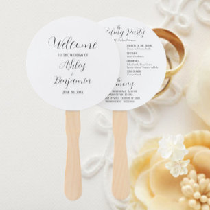 White Simple Wedding Ceremony Program Hand Fan