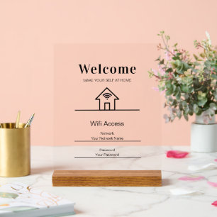 White Simple Welcome Home Wifi Metal Acrylic Sign