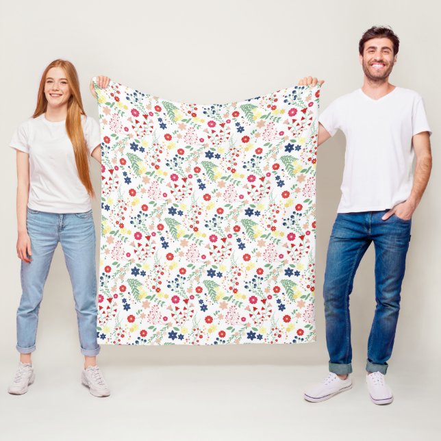 White Simple Wildflower  Pattern  Fleece Blanket (In Situ)