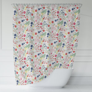 White Simple Wildflower  Pattern  Shower Curtain