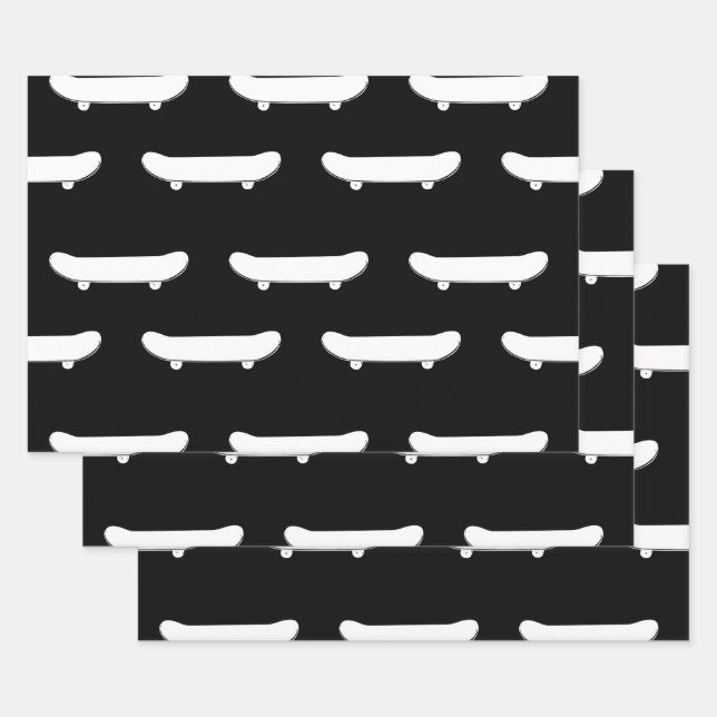White Skateboard Monochromatic Black Skater Urban Wrapping Paper Sheet (Set)