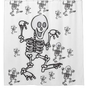 white skeleton halloween shower curtain