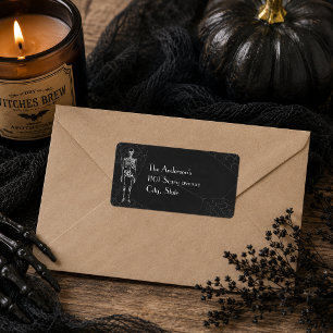 White Sketch Skeleton Spirit Halloween Label