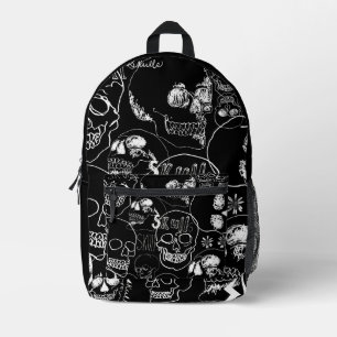 White Sketchbook Skulls Printed Backpack