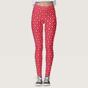 White Skull and Bones on Red Cute Girly Leggings