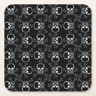 White Skull and Crossbones graphic Pattern Square Paper Coaster