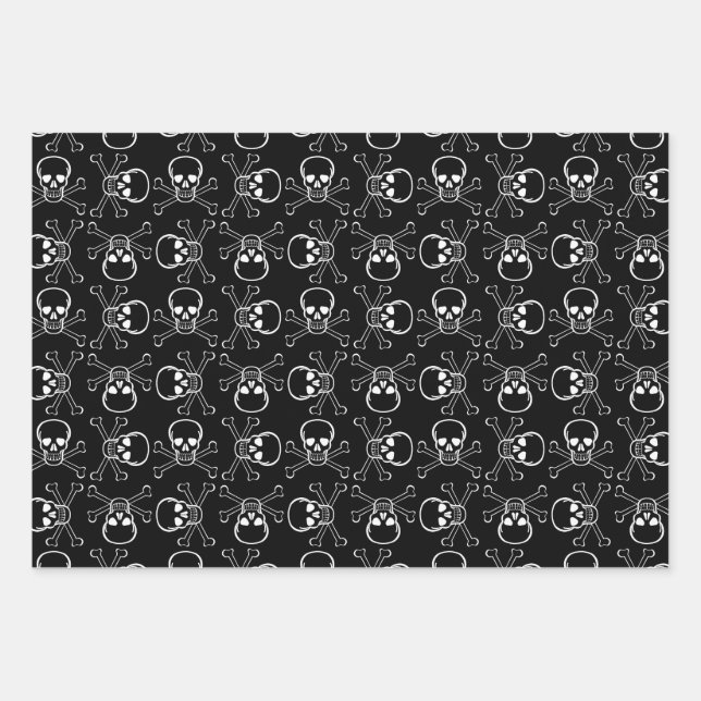 White Skull and Crossbones graphic Pattern Wrapping Paper Sheet (Front)