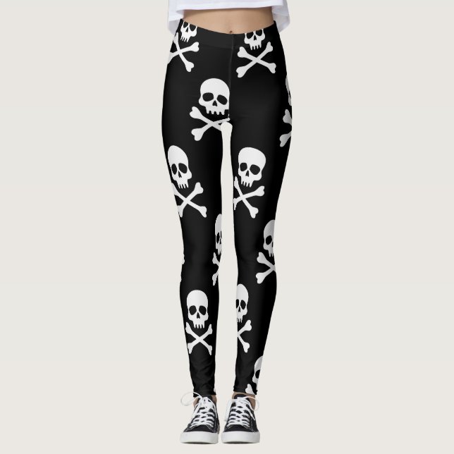 White Skull and Crossbones Pattern Leggings (Front)