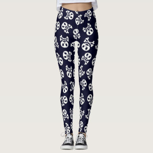 White Skull and Crossbones Pattern Leggings