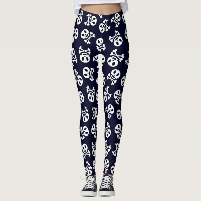 White Skull and Crossbones Pattern Leggings (Front)