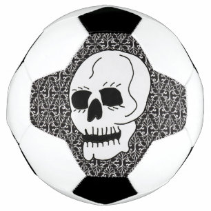 White Skull Black Eyes on Ornate Scrolled Damask Football