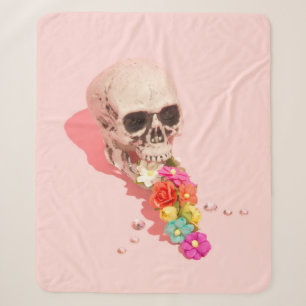 WHITE SKULL CENTERPIECE SHERPA BLANKET