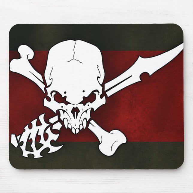 white skull head with cross bonesd red background mouse mat (Front)