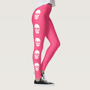 White Skull Silhouettes On Pink Halloween Leggings