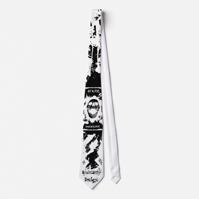 White Skull Splatter Reversed Tie in Black With Bo (Front)