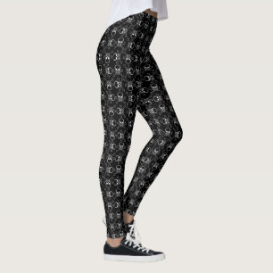 White Skulls and Crossbones graphic Pattern Leggings