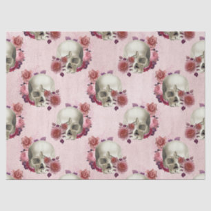 White Skulls and Pink Floral Decoupage Tissue Paper