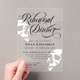 White Skulls Goth Wedding Rehearsal Dinner Acrylic Invitations
