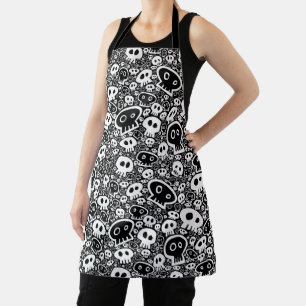 White Skulls on Black Apron
