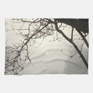 White Sky And Sun Dramatically Framed By Trees  Tea Towel