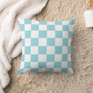 White & Sky Blue Checkerboard Pattern Throw Pillow