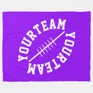 White Slant Football YOUR TEAM On Bright Purple Fleece Blanket