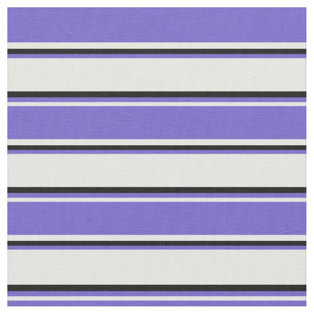 White, Slate Blue & Black Striped Pattern Fabric (Close Up)