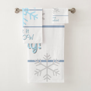 White Slate Blue Geometric Lines Snowflakes Bath Towel Set