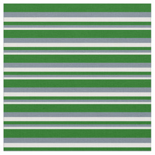 White, Slate Grey & Dark Green Stripes Fabric