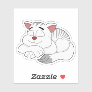 White sleeping cat cartoon - vinyl sticker