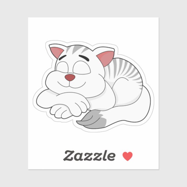 White sleeping cat cartoon - vinyl sticker (Sheet)