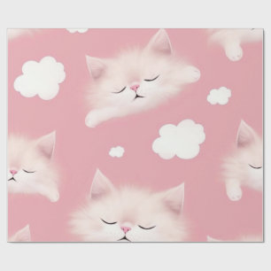 White Sleeping Kittens On Pink Wrapping Paper