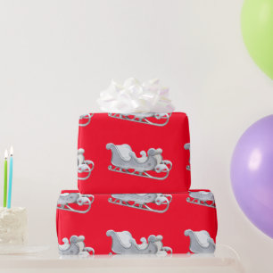 White Sleigh on Red Wrapping Paper