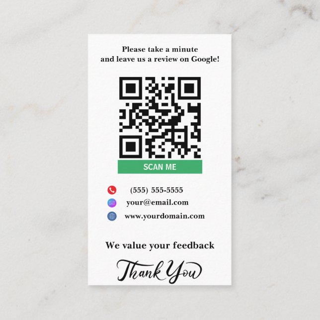 White Small Business Google Review Link Template Business Card (Back)