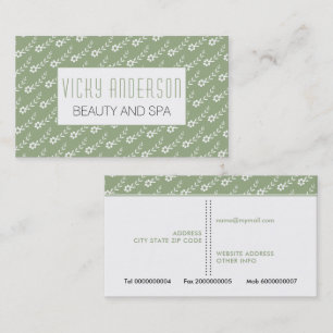 White small flowers sage green floral pattern business card