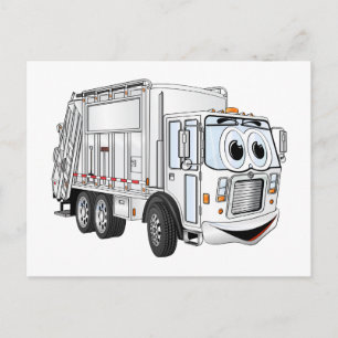 White Smiling Cartoon Garbage Truck Postcard