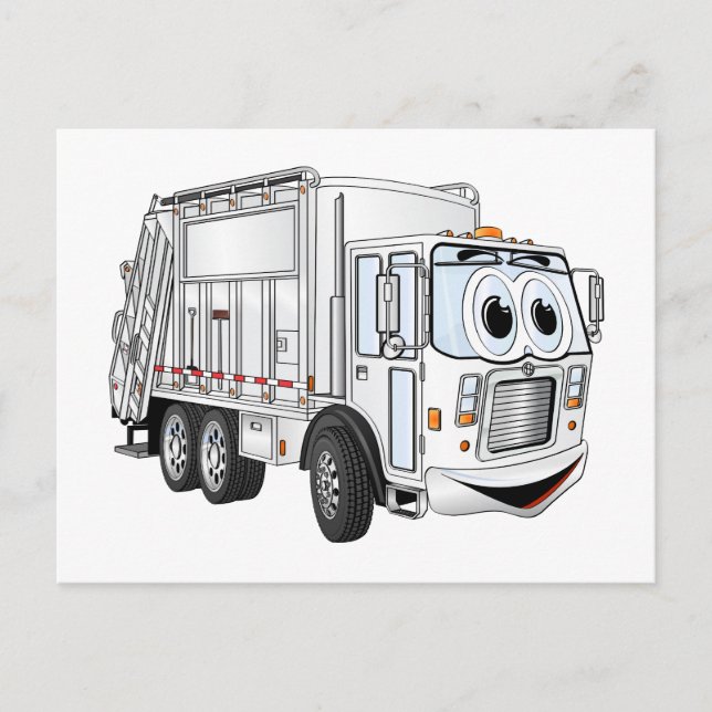 White Smiling Cartoon Garbage Truck Postcard (Front)