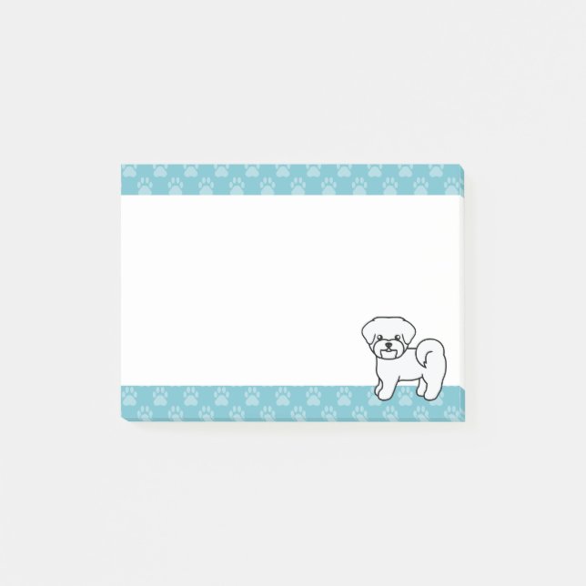 White Smiling Cartoon Maltese Puppy Dog Drawing Post-it Notes (Front)