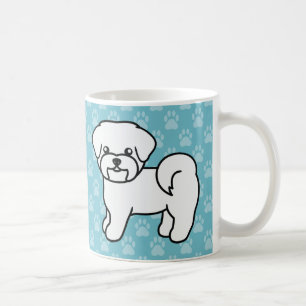 White Smiling Maltese Cartoon Dogs Coffee Mug