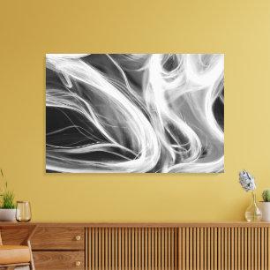 white smoke abstract on black canvas print