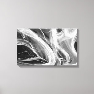 white smoke abstract on black canvas print