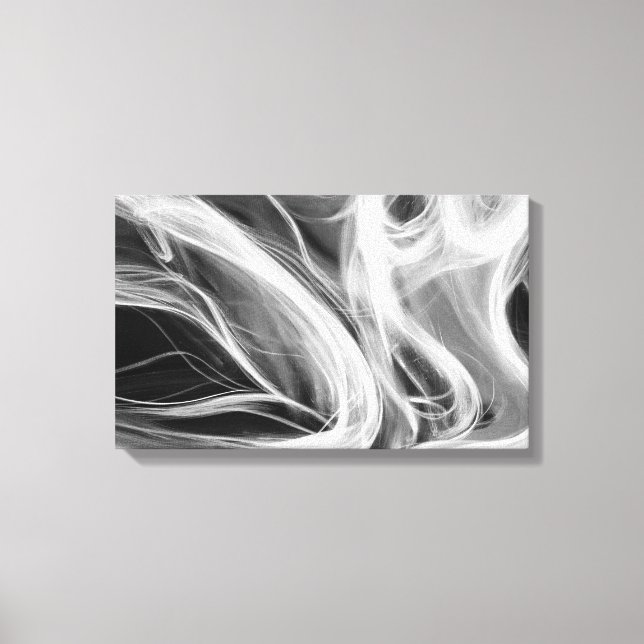 white smoke abstract on black canvas print (Front)