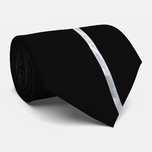 White Smoke Photo Thin Vertical Line on Black Tie (Rolled)